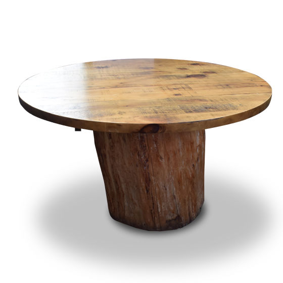 Round Lightwood Table & Tree Stump Base