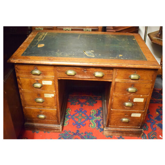 Antique Kneehole Desk Leather Top